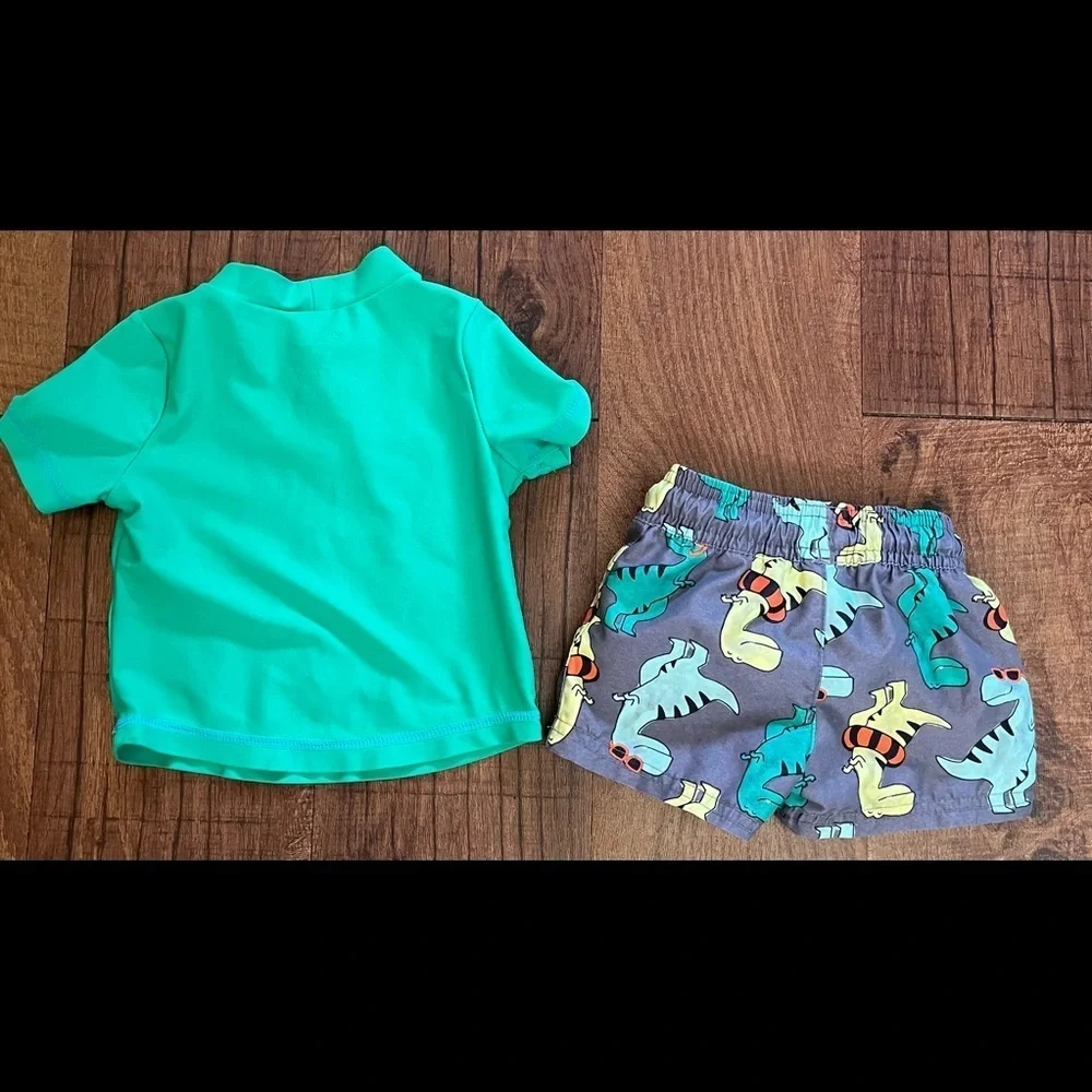 Baby boy 2 two piece Dino swim set 3 month rash guard trunks just one you carter